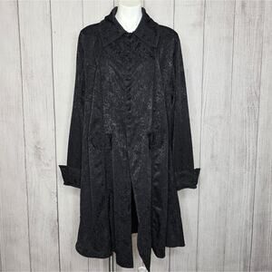 Vintage 90s Funhouse NYC Black Jacquard Duster Coat Gothic Witchy OS